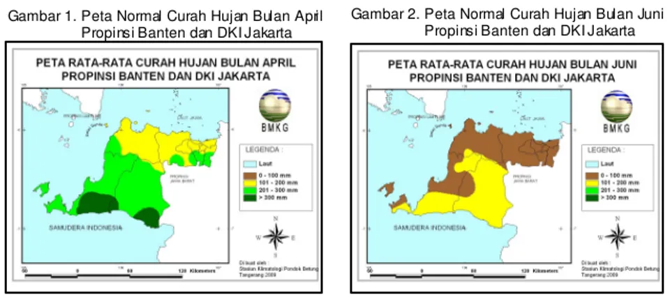 Gambar 2. Peta Normal Curah Hujan Bulan Juni                    Propinsi Banten dan DKI Jakarta 
