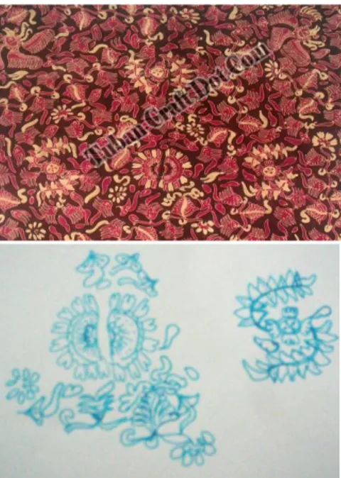 Gambar 3. Contoh motif dan sketsa Batik Tuban (Sumber: Prasanti, 2013). 