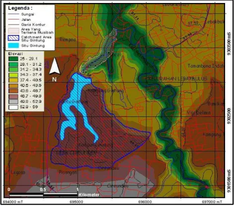 Gambar 2. Digital Elevation Model lokasi Situ Gintung (sumber : Peta RBI digital skala 1:25.000) 