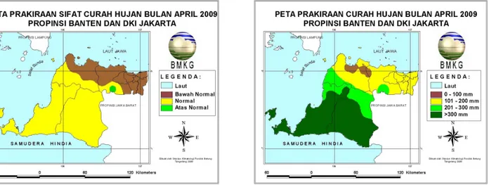 Gambar 20.  Peta  Prakiraan  Curah  Hujan  Bulan  April  2009  Propinsi Banten dan DKI Jakarta 