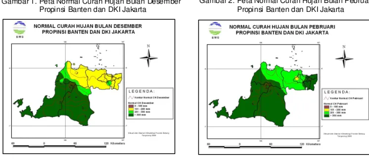 Gambar 1. Peta Normal Curah Hujan Bulan Desember                    Propinsi Banten dan DKI Jakarta 