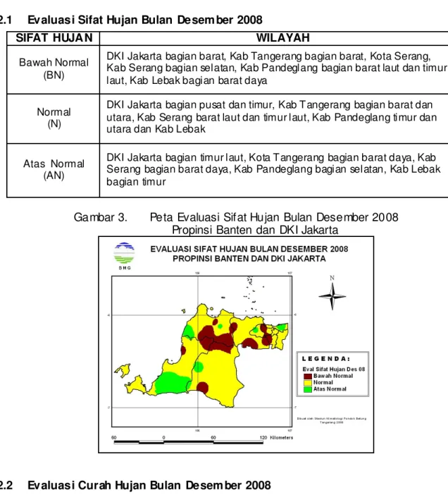 Gambar 3.  Peta Evaluasi Sifat Hujan Bulan Desember 2008              Propinsi Banten dan DKI Jakarta 