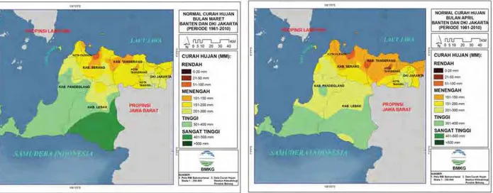 Gambar 4. Peta Normal Hujan   Bulan April Propinsi Banten dan DKI Jakarta 