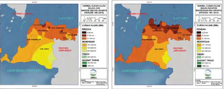 Gambar 1. Peta Normal Hujan   Bulan Juni Propinsi Banten dan DKI Jakarta 