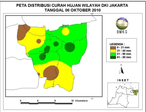 Gambar 3. Sebaran Spasial Curah Hujan Wilayah DKI Jakarta                                Sumber : Staklim Pondok Betung 