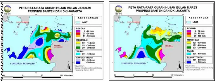Gambar 2. Peta Rata-rata Hujan   Bulan Maret Propinsi Banten dan DKI Jakarta Gambar 1