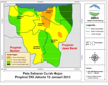 Gambar 9.b. Peta Distribusi Curah Hujan Wilayah Jakarta 16 Januari 2013 
