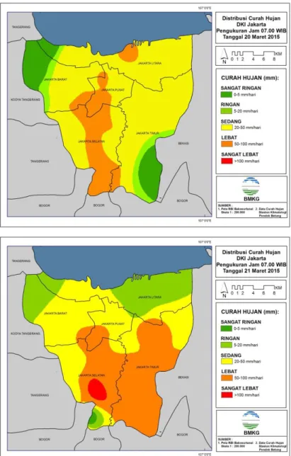 Gambar 7. Peta Distribusi Curah Hujan Wilayah Jabodetabek 20 dan 21 Maret 2015 