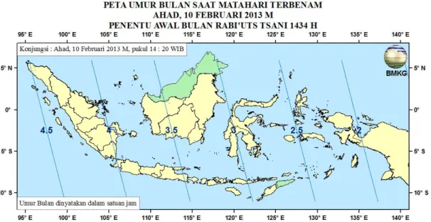 Gambar 4. Peta Umur Bulan tanggal 10 Februari 2013 untuk pengamat di Indonesia 