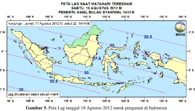 Gambar 5. Peta Lag tanggal 18 Agustus 2012 untuk pengamat di Indonesia 