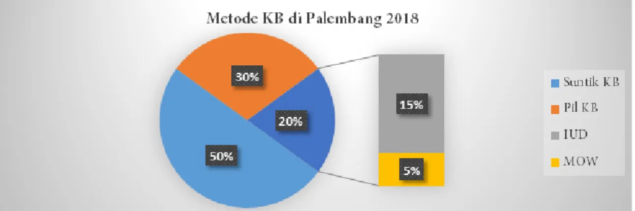 Gambar 1. Persentase Pemakaian Alat Kontrasepsi Modern di Kota Palembang Tahun 2018  Sumber : BKKBN, 2018 