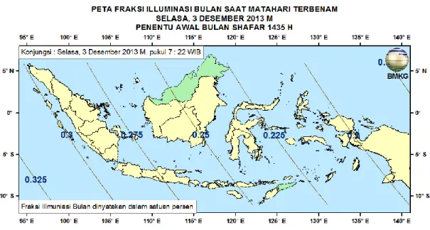 Gambar 6. Peta Fraksi Illuminasi Bulan tanggal 3 Desember 2013 untuk pengamat di Indonesia 