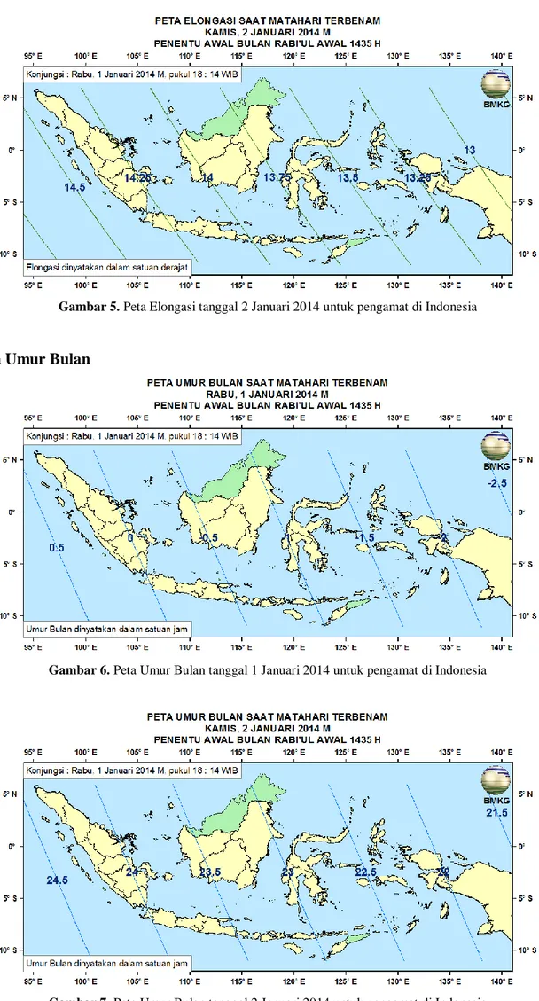 Gambar 6. Peta Umur Bulan tanggal 1 Januari 2014 untuk pengamat di Indonesia 