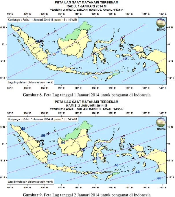 Gambar 8. Peta Lag tanggal 1 Januari 2014 untuk pengamat di Indonesia