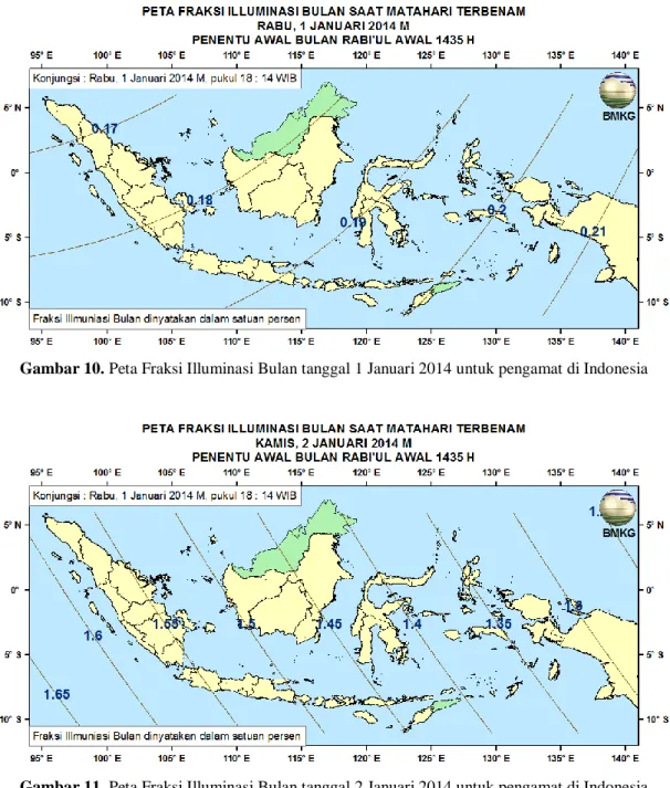 Gambar 10. Peta Fraksi Illuminasi Bulan tanggal 1 Januari 2014 untuk pengamat di Indonesia 