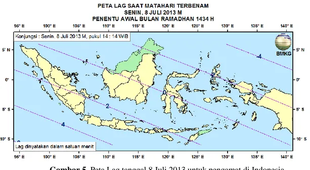 Gambar 5. Peta Lag tanggal 8 Juli 2013 untuk pengamat di Indonesia 