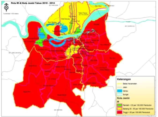 Gambar 3.1. Peta Kejadian DBD per  Kelurahan di Kota Jambi 