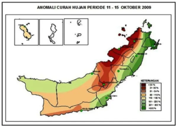 Gambar 13: Anomali curah hujan periode 06 - 10 Oktober 2009.
