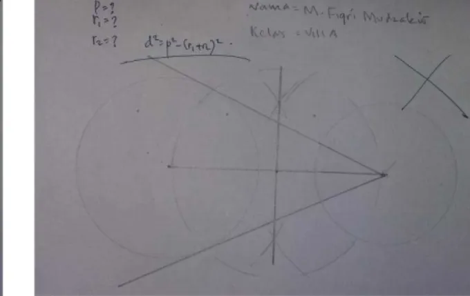 Gambar 15 dan 16. Hasil kerja siswa melukis garis singgung lingkaran 