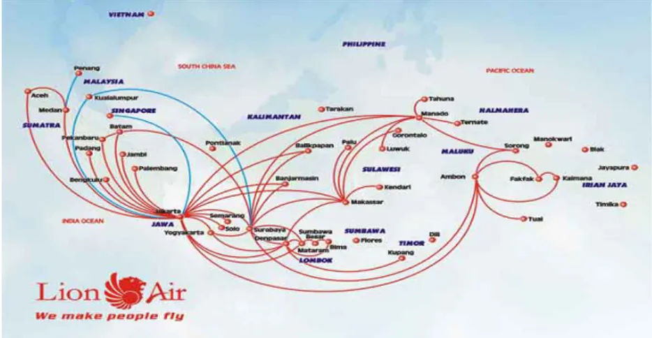 Gambar 3.1  Rute Penerbangan domestik dan Internasional Lion Air    (Sumber : Lion Air,2007) 