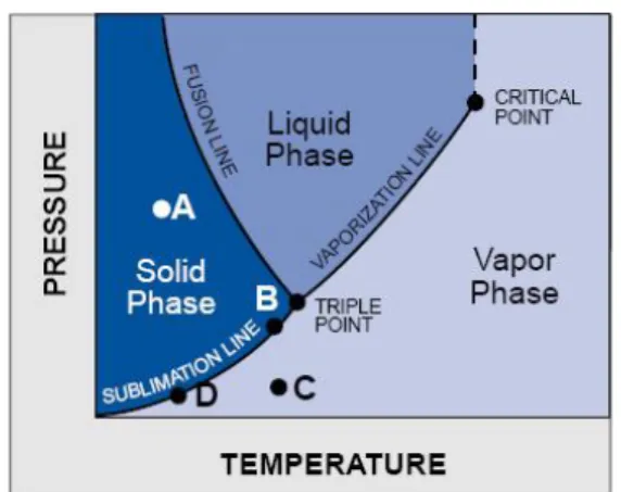 Diagram fasa  (Gambar  2)  menjelaskan  kebanyakan produk membeku dengan baik  dibawah eutetiknya (titik A), lalu temperatur  naik dibawah temperatur kritis (titik B)  dengan turunnya tekanan, pada titik ini proses 