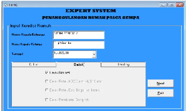 Gambar 4.4 Form Pemilihan Kondisi  Kolom Normal 