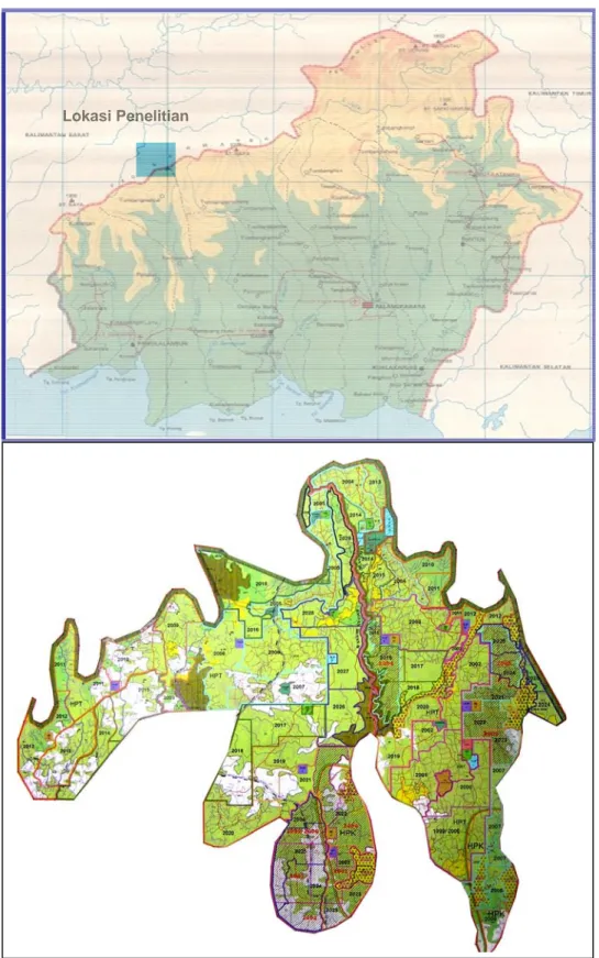 Gambar 5. Lokasi Penelitian IUPHHK PT. Sari Bumi Kusuma Kabupaten Seruyan dan  Kabupaten Katingan, Provinsi Kalimantan Tengah  