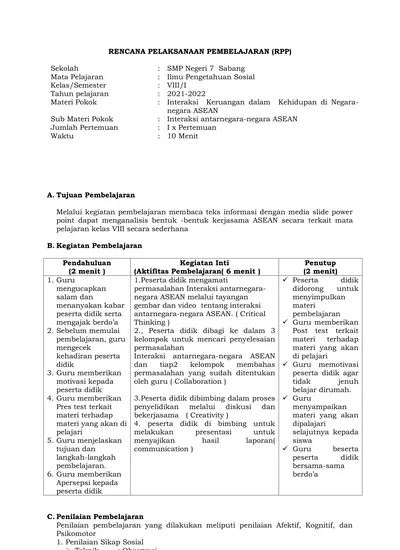 RENCANA PELAKSANAAN PEMBELAJARAN (RPP) Interaksi Antarnegara-negara ...