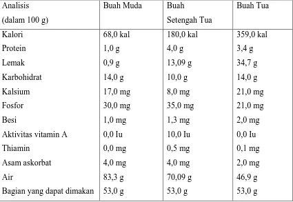 Tabel 2.1 Komposisi Kimia Daging Buah Kelapa Pada Berbagai Tingkat Kematangan 