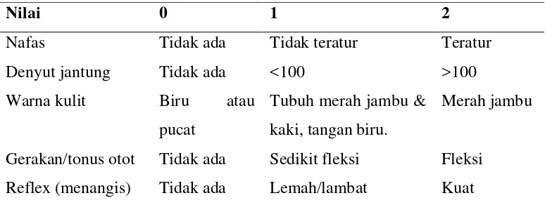 Tabel 2.1 Nilai APGAR (Ghai, 2010) 