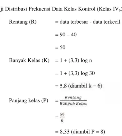 Tabel 4.10: Distribusi Frekuensi Data Untuk Nilai Posttest Siswa Kelas Kontrol(IV b ) MIN 3 Aceh Besar
