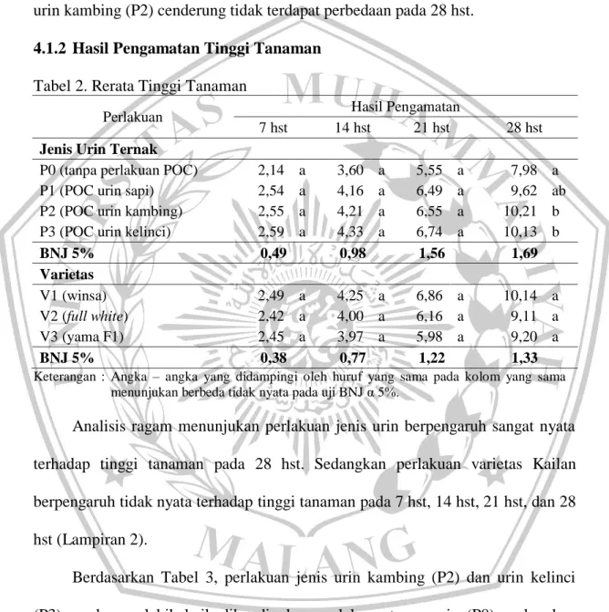 Tabel 2. Rerata Tinggi Tanaman 