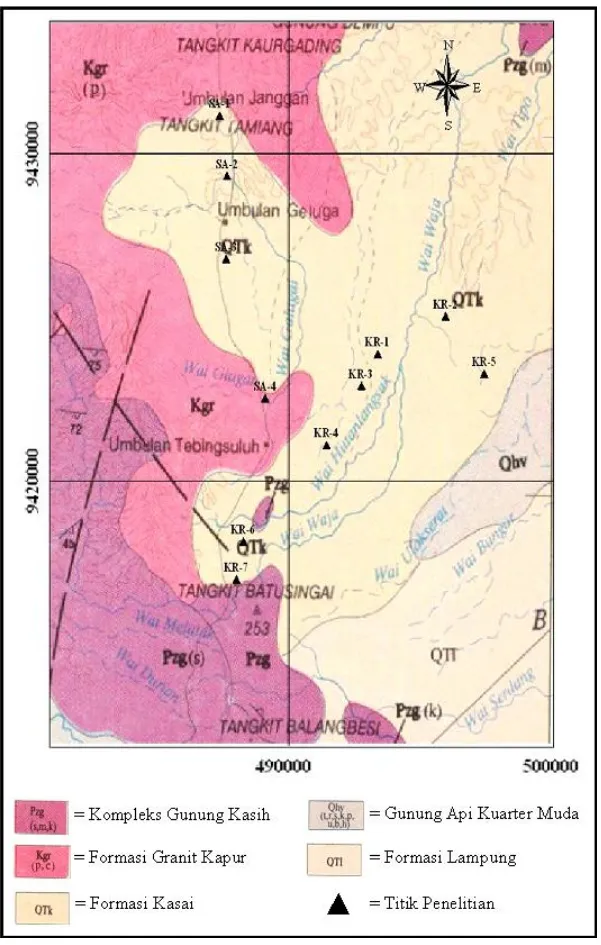 Gambar 2.1. Peta geologi daerah penelitian beserta keterangannya  (Amin dkk, 1994). 