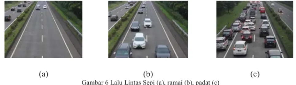 Gambar 5 (a) menunjukkan gambar lalu lintas dengan arah gerak mobil mendekati kamera pengamatan