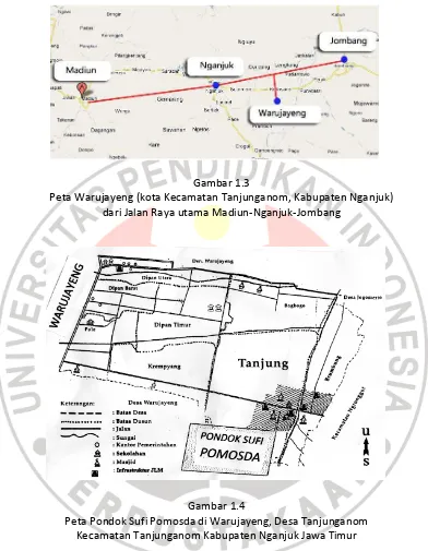 Gambar 1.3 Peta Warujayeng (kota Kecamatan Tanjunganom, Kabupaten Nganjuk) 