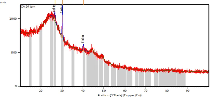 Gambar 5. Grafik karaterisasi XRD karbon dengan waktu aktivasi 24 jam 