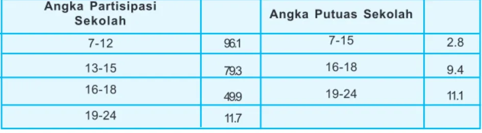Tabel 2.4 Angka Partisipasi Sekolah dan Angka Putus Sekolah Penduduk Indonesia Tahun 2002