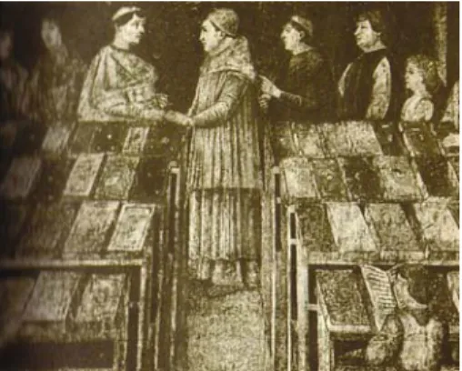 Gambar 2.2. Perpustakaan sudah ada sejak sebelum metode cetak huruf  lepas ditemukan. Buku- buku itu entah hasil salinan tangan maupun dicetak 