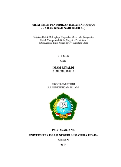 Nilai Nilai Pendidikan Dalam Al Quran Kajian Kisah Nabi Daud As