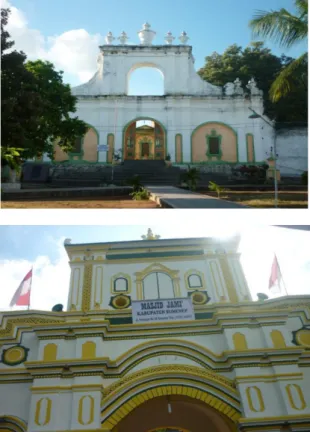 Gambar  3,  4,  dan  5.  Gapura  Asta  Tinggi  (atas),  Gapura  Masjid  Jami’  (tengah),  dan  Gapura Labhang Mesem (bawah) 