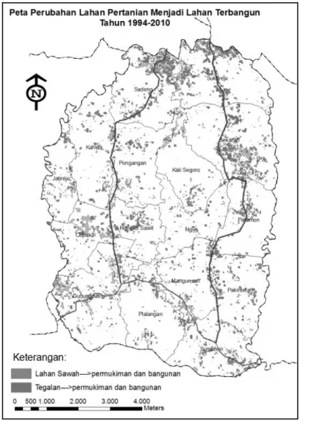Gambar 5. Peta Perubahan Lahan Pertanian menjadi Lahan Terbangun (Tahun 1994-2010) 