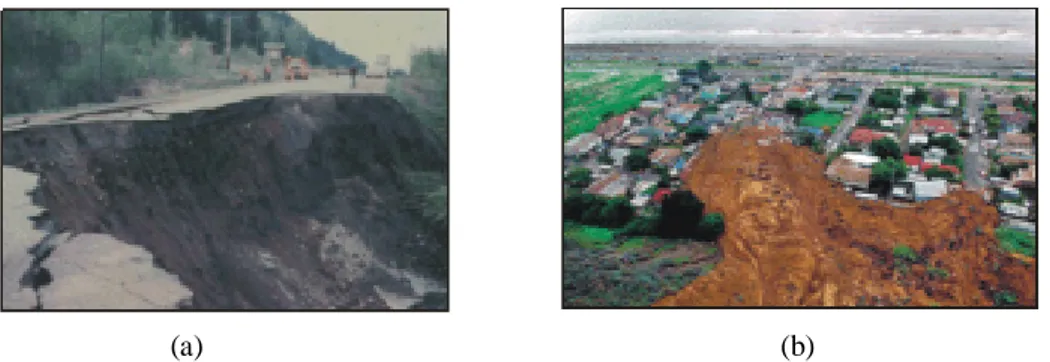 Gambar 4. Getaran yang biasanya diakibatkan oleh gempa bumi (a) dan adanya material  timbunan pada tebing (b) 