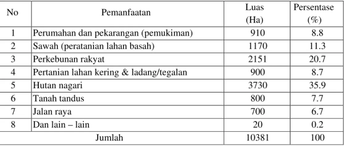 Tabel 5. Luas Nagari IV Koto Palembayan berdasarkan pemanfaatannya 