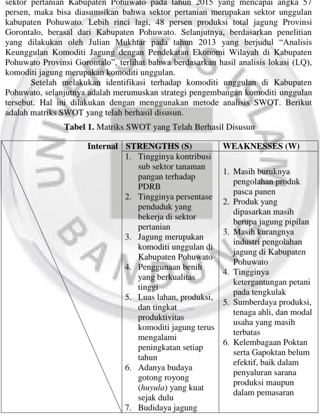 Tabel 1. Matriks SWOT yang Telah Berhasil Disusun 