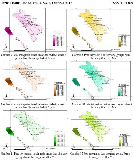 Gambar 11 Peta percepatan tanah maksimum dari skenario    Gambar 12 Peta intensitas dari skenario gempa bumi   