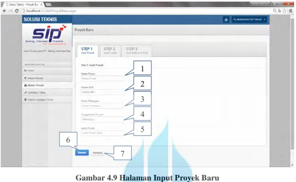 Gambar 4.9 Halaman Input Proyek Baru 