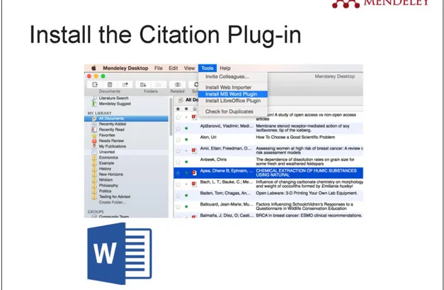 Gambar 6: Letak tombol install MS Word Plugin pada Mendeley Desktop 