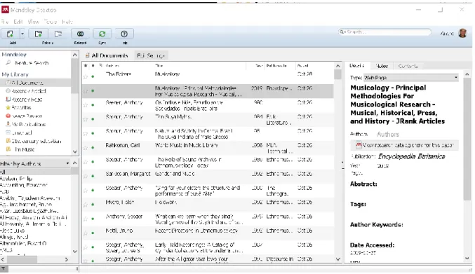 Gambar 1: Tampilan perpustakaan Mendeley Desktop 