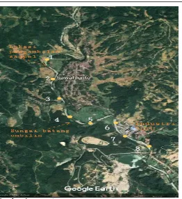Gambar 1  Peta Lokasi Penelitian pada Sungai Batang Ombilin (sumber: Google earth) 
