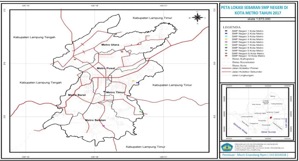 Gambar Peta Lokasi Sebaran SMP Negeri di Kota Metro Tahun 2018 